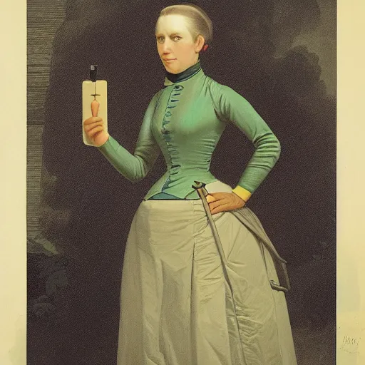 Image similar to a portrait of a female android by george caleb bingham