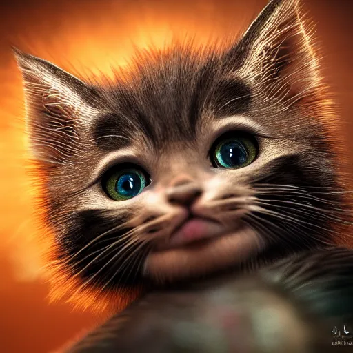 Image similar to full body pose, hyperrealistic photograph of mutant kitten, dim volumetric lighting, 8 k, octane beautifully detailed render, extremely hyper detailed, intricate, epic composition, cinematic lighting, masterpiece, trending on artstation, very very detailed, stunning, hdr, smooth, sharp focus, high resolution, award, winning photo, dslr, 5 0 mm