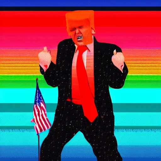 Image similar to digital art of Donald trump dancing in a (((((((synthwave)))))))) costume