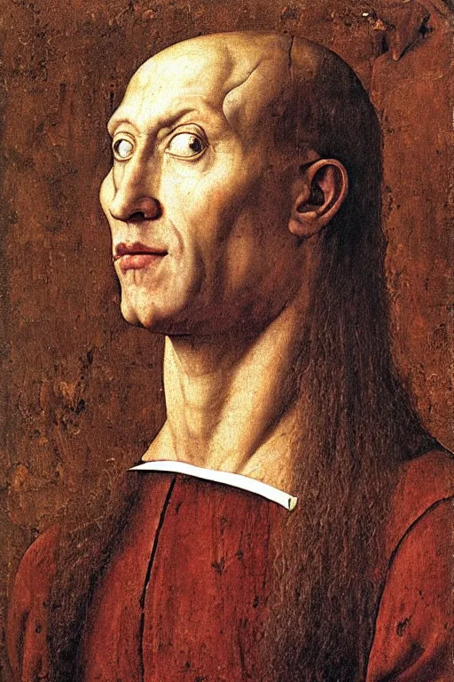 Image similar to renaissance 1 6 0 0 portrait of dwyane the rock, oil painting by jan van eyck, northern renaissance art, oil on canvas, wet - on - wet technique, realistic, expressive emotions, intricate textures, illusionistic detail