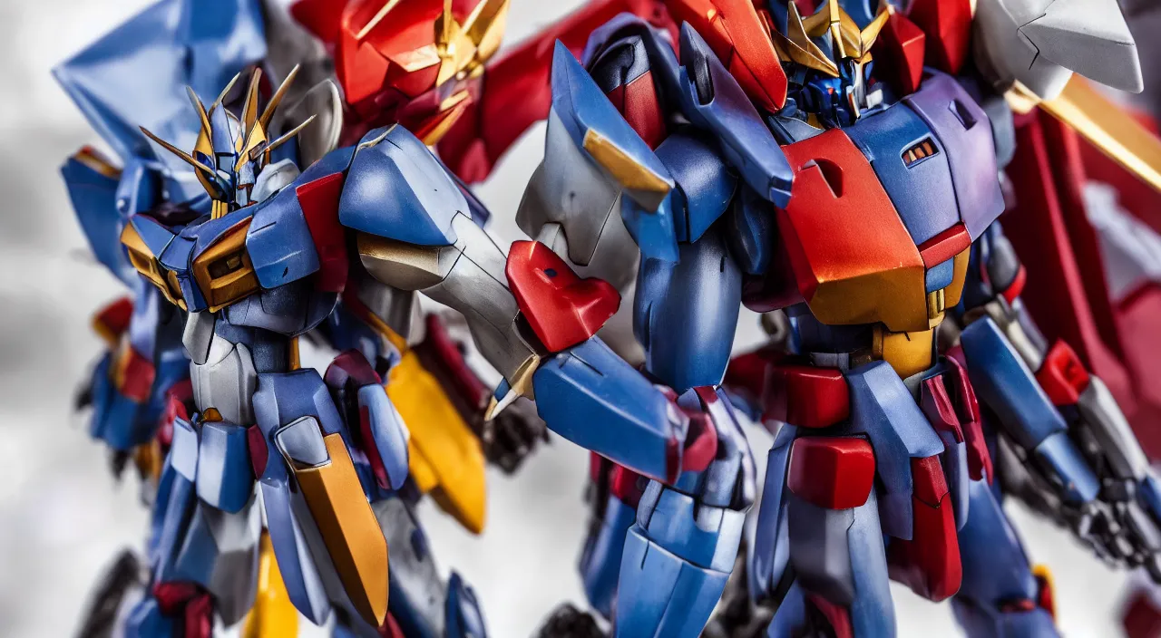 Image similar to medium close up view, Gundam,Guyver,colourful,bokeh,blur,cinematic lighting