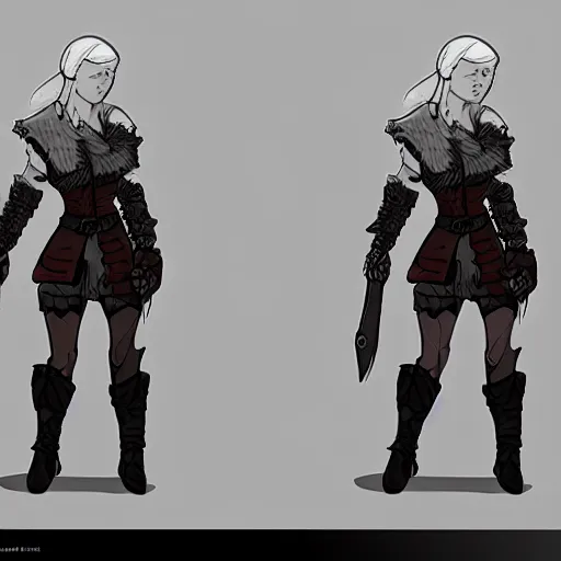 Prompt: character concept art sheet the witcher 3 female, turnaround, concept art, sketchy style