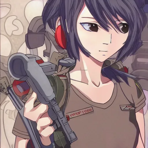 Image similar to an anime girl soldier, sci-fi, angry, anime by Studio Ghibli