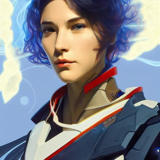 Prompt: portrait of a beautiful androgynous cyberpunk space ranger, soft lightning, high detailed, 8 k, artstation, art by lane brown, and alphonse mucha and sora kim,