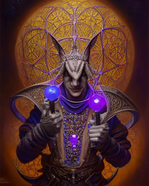 Prompt: front shot of a court jester character, hyperdimensional, bioluminescent hypercubes, ((intricate)), elegant, highly detailed, centered, (((artstation, concept art, smooth, sharp focus, artgerm, Tomasz Alen Kopera, Peter Mohrbacher, donato giancola, Joseph Christian Leyendecker, WLOP, Boris Vallejo))), mugshot!!!!!, ugly!!!!!!, octane render, nvidia raytracing demo, grainy, muted, 8K, digitalblasphemy