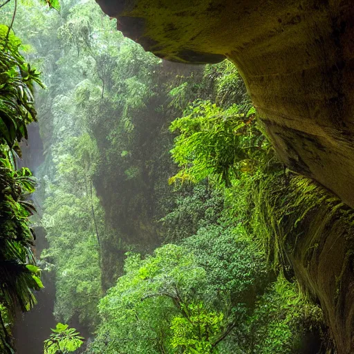 Image similar to a canyon in the middle of a tropical rain forest.