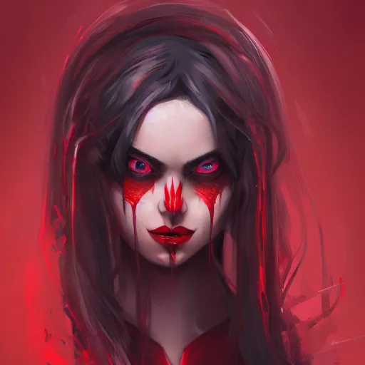 Image similar to dark witch character red and black colors, highly detailed, digital painting, artstation, concept art, smooth, sharp focus, illustration