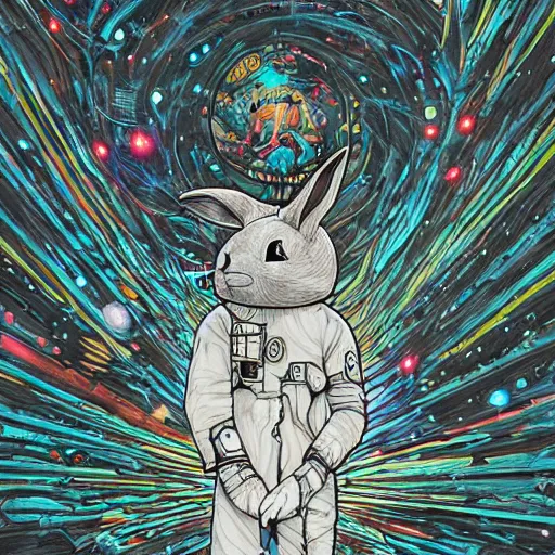 Image similar to A lost sci-fi rabbit, space rabbit, interstellar black hole, by James Jean And WLOPPRO