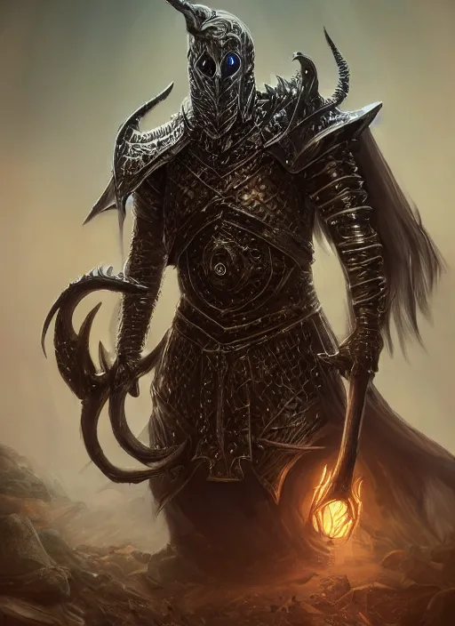 Image similar to ultra detailed fantasy eldritch knight, elden ring, realistic, dnd character portrait, full body, dnd, rpg, lotr game design fanart by concept art, behance hd, artstation, deviantart, global illumination radiating a glowing aura global illumination ray tracing hdr render in unreal engine 5