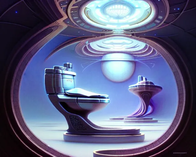 Image similar to a futuristic toilet!!!!, fantasy landscape made of fractals facing each other, ultra realistic, wide angle, intricate details, the fifth element artifacts, highly detailed by peter mohrbacher, hajime sorayama, wayne barlowe, boris vallejo, aaron horkey, gaston bussiere, craig mullins