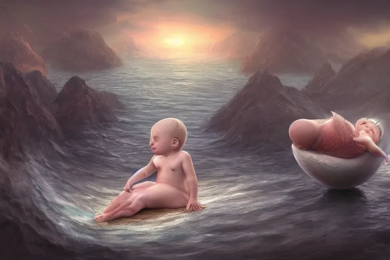 Prompt: a baby mermaid laying inside a egg, matte painting, concept art, digital art, trending on artstation, 4 k, extremely detailed, realistic, fantasy art,