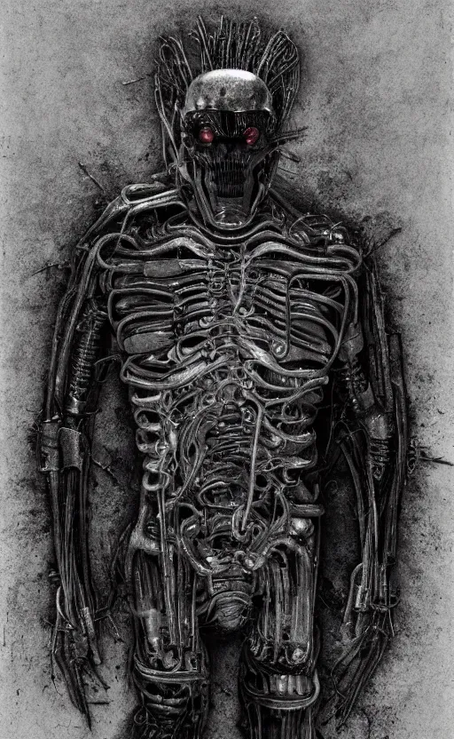 Prompt: full body portrait of t - 8 0 0 by wayne barlow, stanley donwood, anton semenov, zdzislaw bekinski, hr giger, 8 k, fantasy, dark, highly detailed