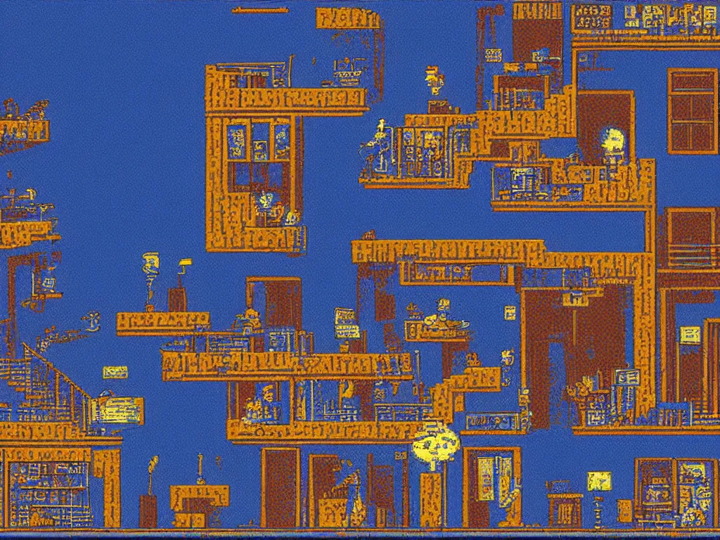 Image similar to Blue Velvet by David Lynch as a Sega Mega Drive Genesis sidescroller game