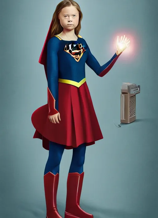 Prompt: greta thunberg as supergirl painted by hieronymus bosch, detailed digital art, trending on Artstation