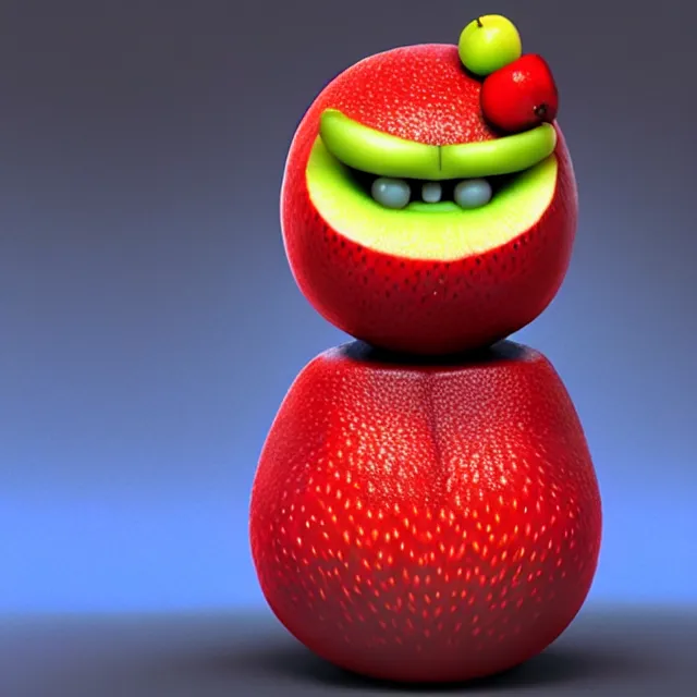 Image similar to bizarre cartoon fruit figurine that looks just like samuel l jackson as a fruit, blue or red, by naoto hattori 8 k, fruit eyes, fruit world, beautiful intricate painting, hyper realistic, studio lighting, octane render