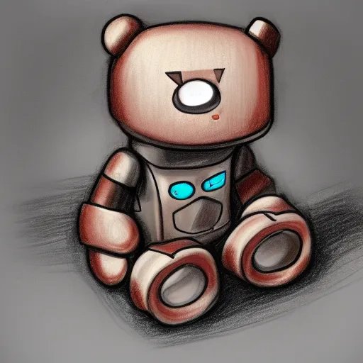 Prompt: a drawing of a robot with a teddy bear sitting on top of it, concept art by Kanbun Master, pixiv, furry art, concept art, toonami, sketchfab