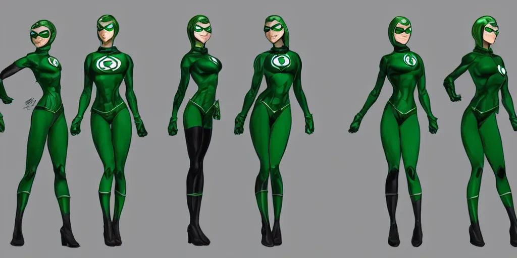 Image similar to full body exaggerated outfit, female green lantern character clean concepts by senior concept artist in the anime film, tech wear, streetwear, featured on artstation