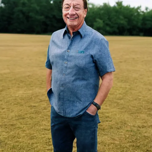 Prompt: guy standing on a field, smiling into the camera.