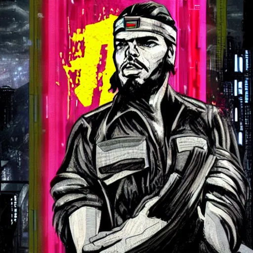 Image similar to Che Guevara in a cyberpunk setting