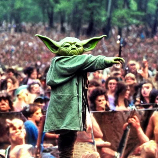 Image similar to yoda performing at woodstock