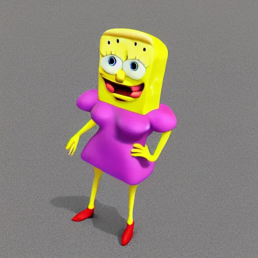 Image similar to christina hendricks as spongebob characters, 3 d render, blender,