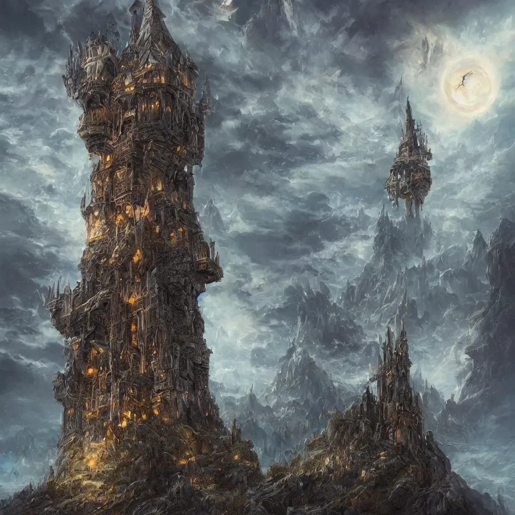 Image similar to a tower on the edge of forever, fantasy art, detailed, cinematic