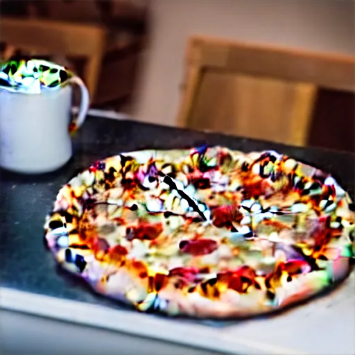 Prompt: dslr food photograph of pizza coffee, 8 5 mm f 1. 8