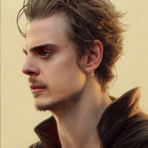 Image similar to Hayden Christensen as a fantasy D&D character, close-up portrait art by Donato Giancola and James Gurney, digital art, trending on artstation