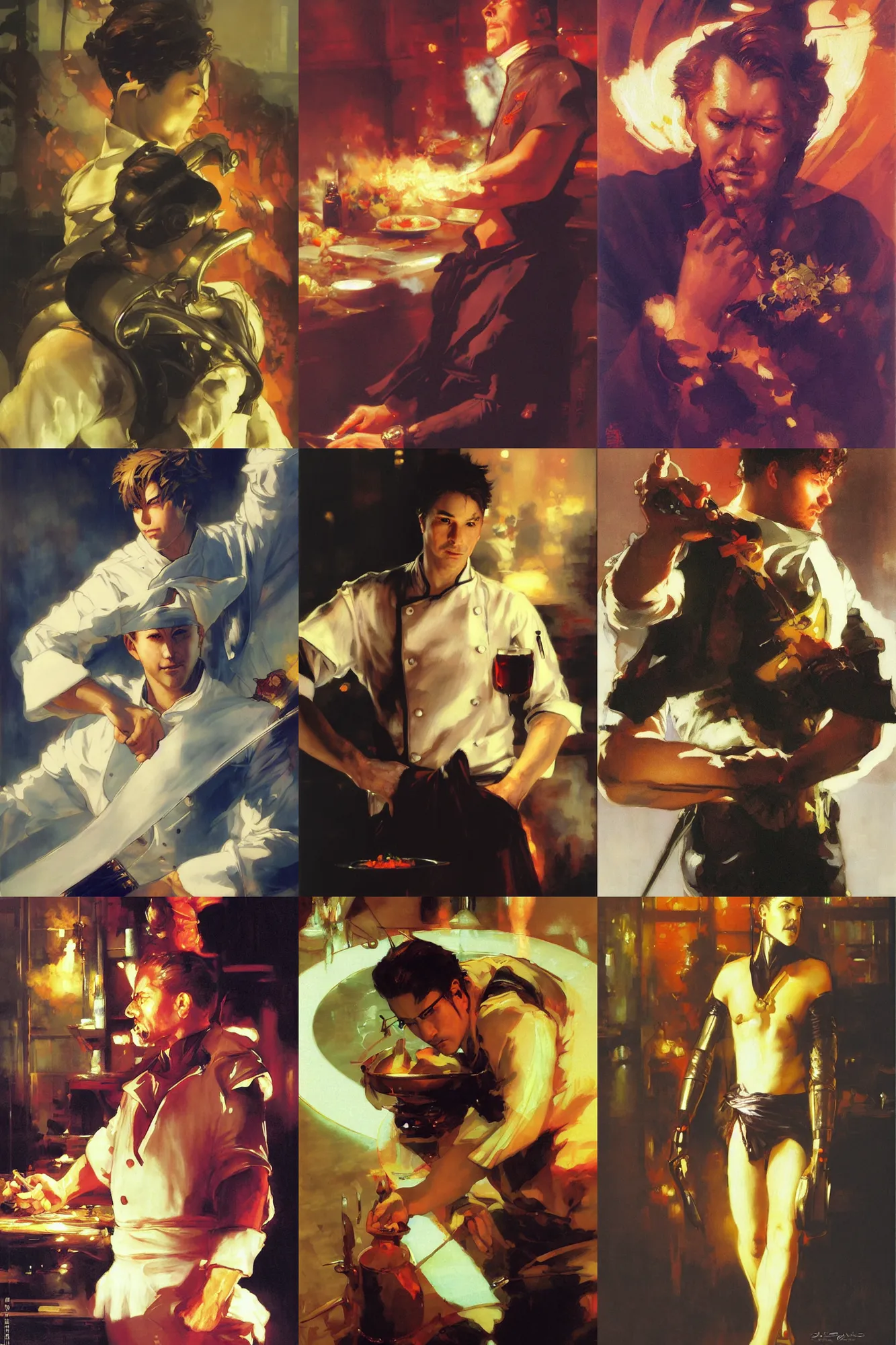 Prompt: chef male, painting by delphin enjolras, j. c. leyendecker, yoji shinkawa