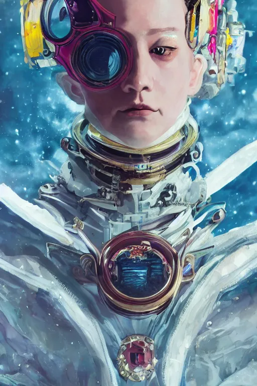 Prompt: a fancy portrait of a beautiful automaton in space with a colourful scheme by dustin nguyen, sung choi, mitchell mohrhauser, maciej kuciara, johnson ting, maxim verehin, peter konig, bloodborne, 8 k photorealistic, cinematic lighting, hd, high details, dramatic, dark atmosphere, trending on artstation