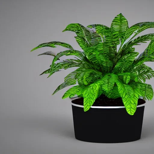 Image similar to a houseplant in mechanical mobile pot. 3 d rendering. highly detailed. advanced lighting and texturing
