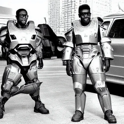 Prompt: steve urkel in intimidating futuristic halo battle armor