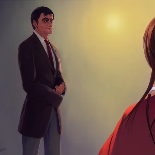 Image similar to Manuel Valls dressed like a woman, digital painting, 4k, anime key visual, artstation, kuvshinov ilya, fisheye lens