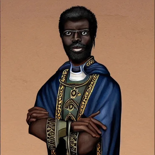 Prompt: a professionally painted portrait of Bishop daddy Bailey, clothed in ancient battle armor, dark skin, hair, beautiful bone structure, symmetrical facial features, stunningly beautiful, intricate, elegant, digital painting, smooth, sharp focus, illustration, from Kara Walker