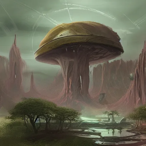 Prompt: the alien world of Overton, sci-fi landscape concept art