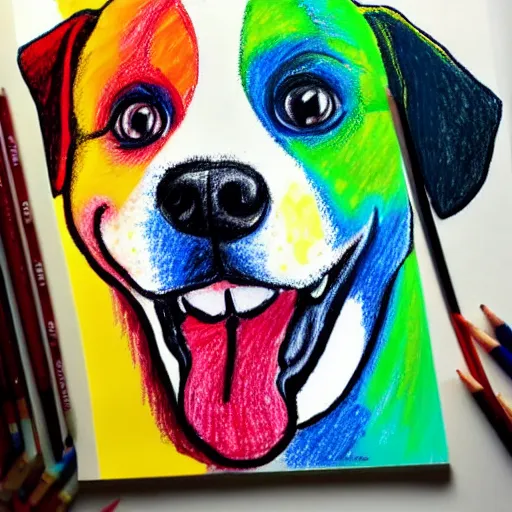 Image similar to a colorful drawing of a surprised dog