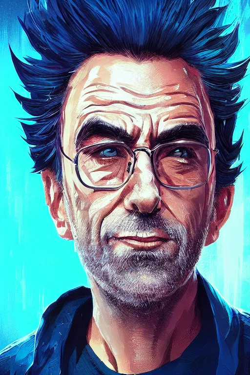 Prompt: portrait of rick sanchez, by alena aenami, by ross tran, digital art painting