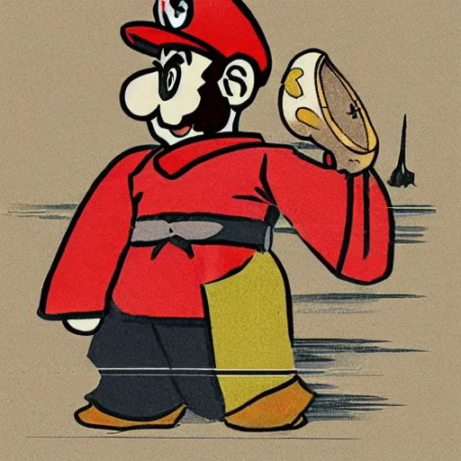 Image similar to mario depicted as an edo - era illustration