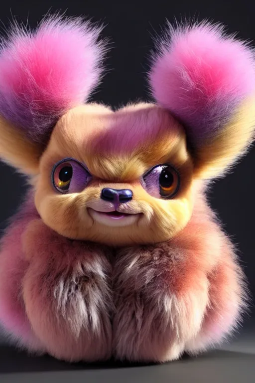 Image similar to high quality 3 d render hyperrealist very cute multicolor stripped fluffy! tarantula cat hybrid highly detailed, vray smooth, in the style of detective pikachu, hannah yata charlie immer, dramatic pink light, low angle, uhd 8 k, sharp focus