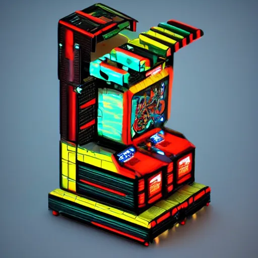 Prompt: a cybernetic symbiosis of a cybernetic pachinko machine and sandwich dispenser,:1by Mari K on artstation,voxel artist, Voxel Pusher , Metarchitect ,Cube Lover,artstation.:3.00