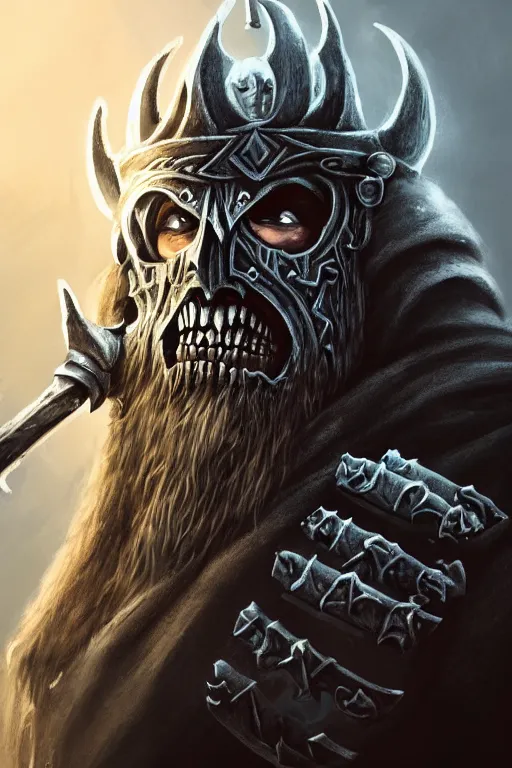 Image similar to an undead viking lich king eatiing a banana, wide angle, super highly detailed, professional digital painting, artstation, concept art, smooth, sharp focus, no blur, no dof, extreme illustration, Unreal Engine 5, Photorealism, HD quality, 8k resolution, cinema 4d, 3D, beautiful, cinematic, art by artgerm and greg rutkowski and alphonse mucha and loish and WLOP