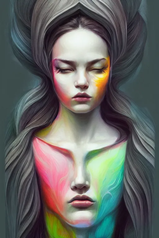 Prompt: a vibrant ultraclear sideview waist up portrait girl wearing black hoodie by marco mazzoni, colorful flat surreal, ethereal, intricate, sharp focus, illustration, highly detailed, digital painting, concept art, masterpiece