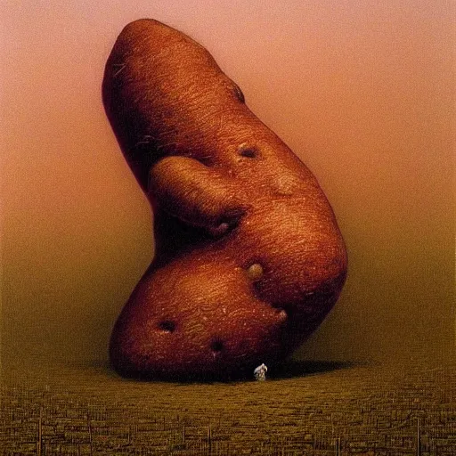 Image similar to Magical potato made by Zdzislaw Beksinski