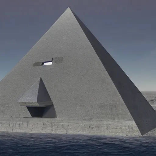 Prompt: highly detailed concept art ray tracing 8 k brutalist pyramid in the ocean storm unreal engine 5