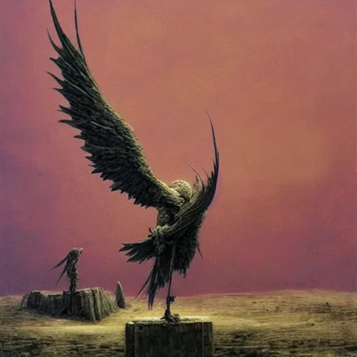 Image similar to griffon knight concept, beksinski