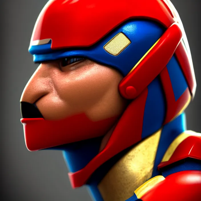 Image similar to cinematic bust portrait, captin falcon from f - zero, head and chest only, thawan duchanee, masterpiece, cinematic composition, dramatic pose, beautiful lighting, sharp, details, hyper - detailed, hd, 4 k