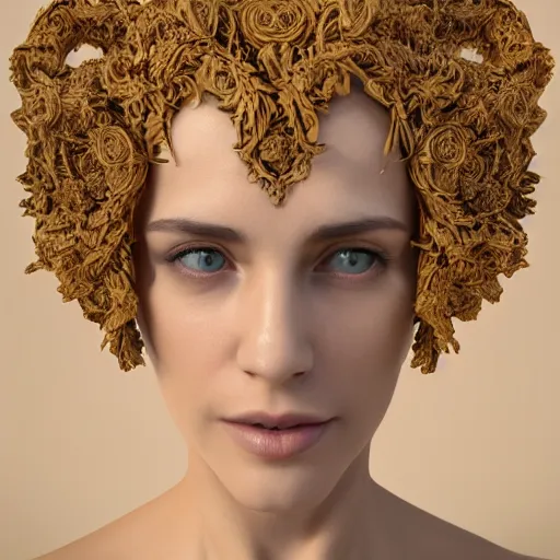 Image similar to beatifull face portrait of a woman, 150 mm, anatomical, flesh, flowers, mandelbrot fractal, facial muscles, veins, arteries, intricate, golden ratio, full frame, microscopic, elegant, highly detailed, ornate, ornament, sculpture, elegant , luxury, beautifully lit, ray trace, unreal, 3d, PBR, in the style of peter Gric , alex grey and Romero Ressendi