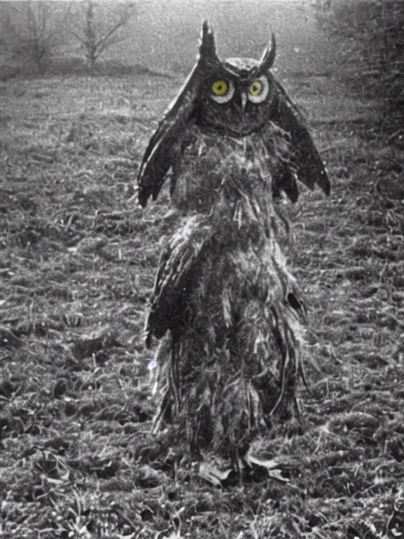 Image similar to 1 9 7 0's photo of the sighting of the cornish owlman, the owlman of mawnan