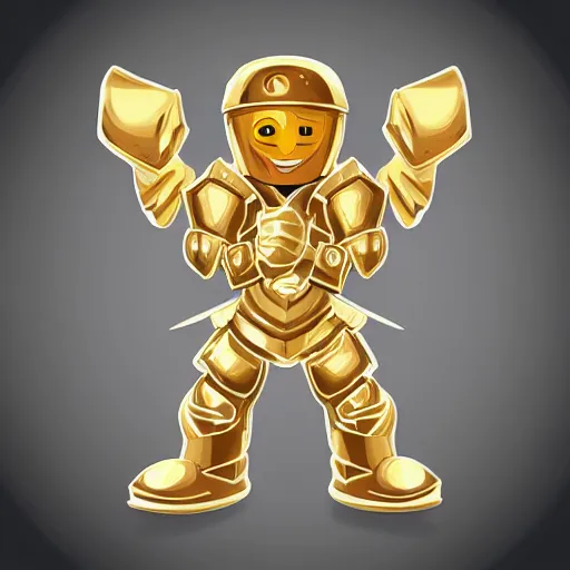 Image similar to gaming emoji concept gold armor rip style of emoji, vector art, white background, no watermark white background