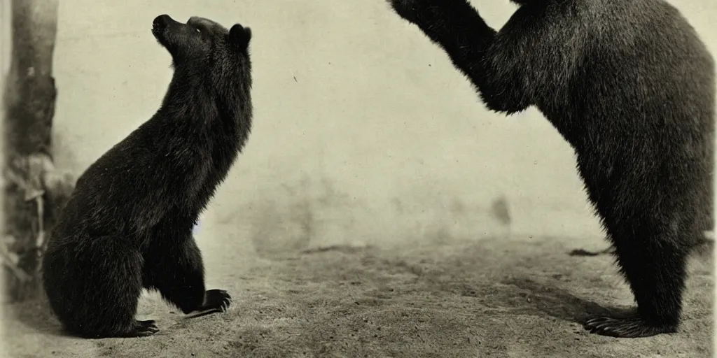 Image similar to anthropomorphic asian black bear, 1900s photo